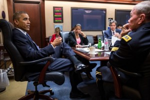 President Barack Obama meets with his national security advisors in the Situation Room of the White House, Aug. 7, 2014. Credit: Official White House Photo by Pete Souza