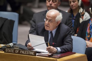 Riyad H. Mansour, Permanent Observer of the State of Palestine to the U.N., addresses the Security Council after the vote. Credit: UN Photo/Loey Felipe