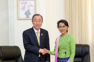Secretary-General Ban Ki-moon meeting with Daw Aung San Suu Kyi in Nay Pyi Taw, Myanmar in November 2014. Credit: UN Photo/Rick Bajornas