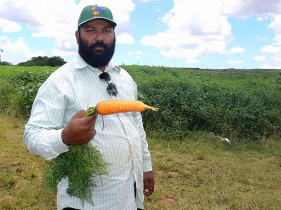 Amarjeet Beegoo betreibt eine biologische Landwirtschaft in Moka im Zentralraum von Mauritius. Er ist umgestiegen, weil Pestizide und Düngemittel zu teuer wurden (Bild: Nasseem Ackbarally/IPS)