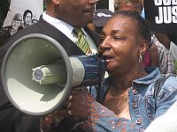 Resident Advisory Board President Diane Wright speaks at a rally in Atlanta. / Credit:Jonathan Springston