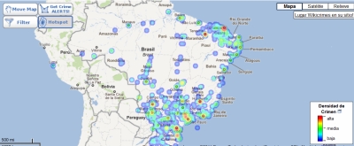 Crime map of Brazil. Red dots indicate most dangerous places. Credit: WikiCrimes