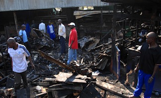 A suspicious fire gutted Malawi's Blantyre Market on Monday.  Credit: Travis Lupick/IPS