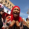 A woman from Tawargha protests at Tripoli's Martyrs Square.  Credit:  Karlos Zurutuza/IPS.