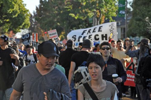 Occupy Cal marches through Berkeley streets chanting "No hikes, no fees, education must be free." Credit: Judith Scherr/IPS