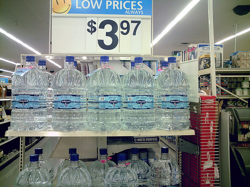 A 2008 investigation by the Environmental Working Group found bottled water to be "chemically indistinguishable from tap water". Credit: Clean Wal-Mart/CC BY 2.0
