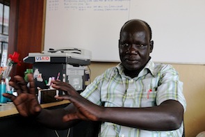 James Ninrew at his office in Juba, South Sudan.  Credit: Jared Ferrie/IPS