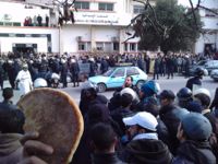 Demonstrators outside the court in Taza. Credit: Abderrahim El Ouali/IPS.