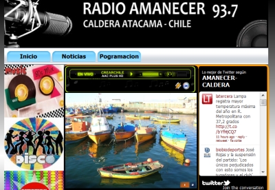 Web site of the Amanecer radio station in Caldera, Chile.  Credit: Courtesy Radio Amanecer