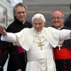 Pope Benedict at Havana airport, flanked by Vatican Secretary of State Tarcisio Bertone (left) and Havana archbishop Jaime Ortega (right). Credit: Jorge Luis Baños/IPS 