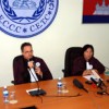 Acting international co-prosecutor William Smith (left) and national co-prosecutor Chea Leang (right) address a press conference at the end of the Duch trial on Friday. Credit: Robert Carmichael/IPS