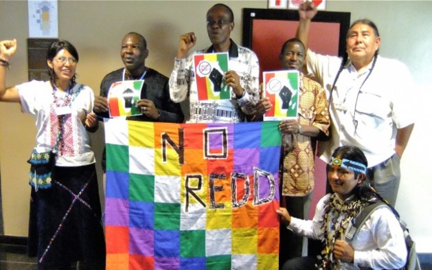 Left to right: Berenice Sánchez, Godwin Ojo, Nnimmo Bassey, Joseph K. Towett, Tom Goldtooth and Marlon Santi. Credit: Stephen Leahy/IPS