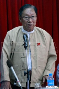 NLD spokesman Nyan Win at a Feb. 20 press conference in Rangoon.
