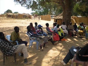 A Let’s Talk listening group in Madhol Village in South Sudan. Credit: James Amuda/NDI