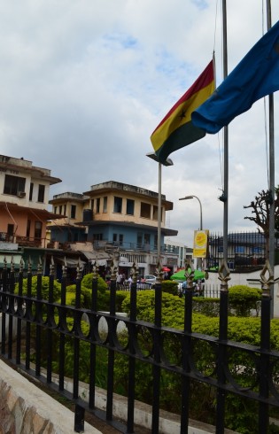 Flags fly at half-mast in Kumasi. President John Dramani Mahama has declared one week of mourning to commemorate the death of President John Atta Mills. Credit: Portia Crowe/IPS