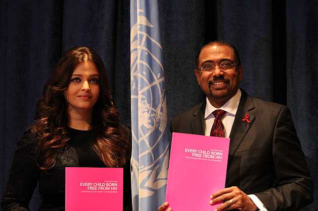 Aiswarya Rai Bachchan, newly appointed International Goodwill Ambassador, along with Michel Sidibé, Executive Director of the Joint United Nations Programme on HIV/AIDS (UNAIDS). Credit: Mathieu Vaas/IPS