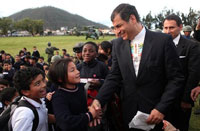 President Correa, seen here greeting people in Otavalo in 2011, has frequently clashed with the media, which is largely controlled by the opposition. Credit: Miguel Romero/Presidencia de Ecuador