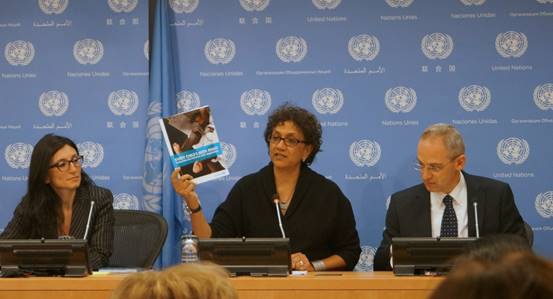 Geeta Rao Gupta, UNICEF Deputy Executive Director holds a new report titled Every Child’s Birth Right: Inequities and trends in birth registration. Credit: Lusha Chen/IPS