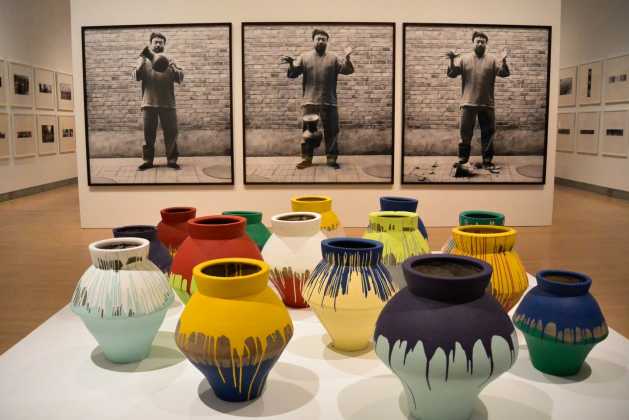 Ai Weiwei’s “Colored Vases” piece featuring Han Dynasty vases at the Brooklyn Museum for “Ai Weiwei: According to What?” exhibition. Credit: Jassmyn Goh/IPS