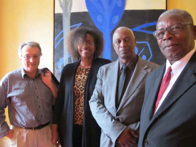 Joël Des Rosiers (2nd from right) with other poets at the Biennale Internationale des Poètes en Val-de-Marne, with festival director Francis Combes (far left). Credit: A.D.McKenzie/IPS