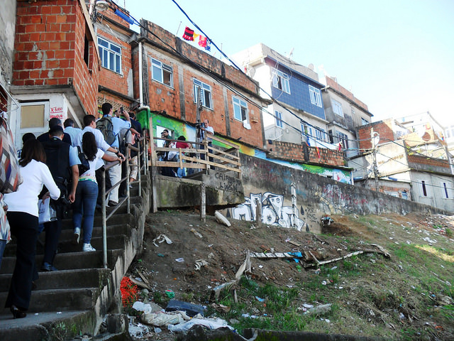 The residents of Rio de Janeiro’s favelas, many of which are built on steep hillsides, climb up and down long stairways every day like this one in the Pavão-Pavãozinho favela. Credit: Fabíola Ortiz/IPS