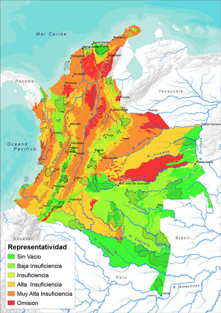 Map of the offsetting factors in terms of representativity of ecosystems and biomes in the biological-geographic districts of Colombia. Credit: Courtesy of the Colombian Environment Ministry
