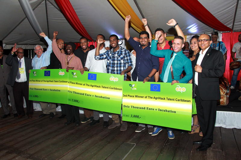 Winners of this year's AgriHack Talent competition, at the Caribbean Week of Agriculture 2014. The winners designed apps to be used by farmers. Credit: Jewel Fraser/IPS