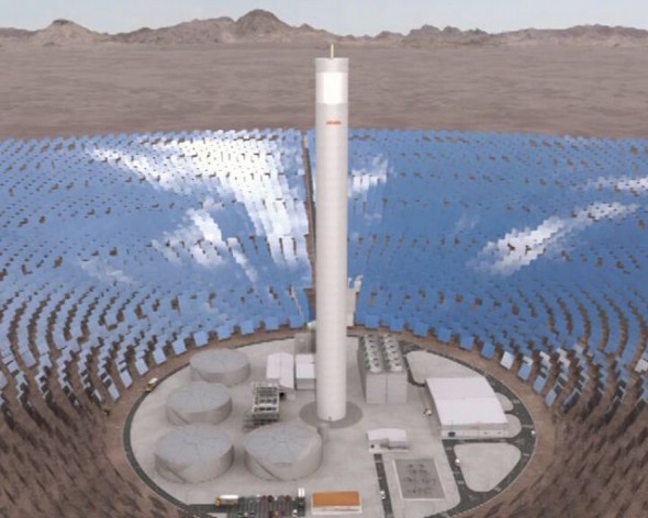 Model of the first solar energy plant in Latin America, due to begin operating in the Atacama desert in northern Chile in 2017. Credit: Abengoa Chile