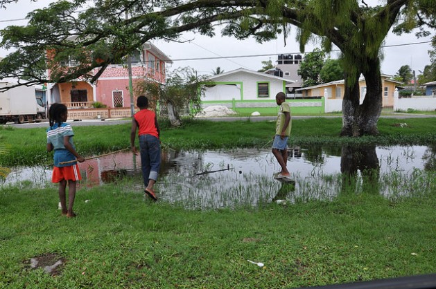 Boys catch fish in a gully that runs through their community in Guyana. Credit: Desmond Brown/IPS