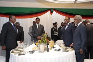 Host President Edgar Lungu, AfDB pressident Adesina, former UN Sec general Kofi Annan, former Ghanaian President John Kufor and Kenya's Uhuru kenyatta. 