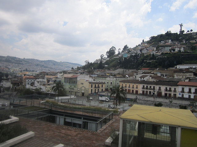 The Cerro del Panecillo hill, which divides north from south of Ecuador’s capital, seen from the Museum of the City, at the heart of the historic centre. The rugged topography represents a challenge to mobility in this highlands city. Credit: Mario Osava/IPS