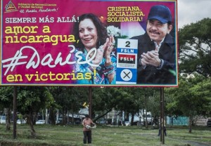 The FSLN’s election campaign in Nicaragua has consisted of placing giant billboards displaying images of its candidates, President Daniel Ortega and his wife Rosario Murillo. Credit: Oscar Navarrete/IPS
