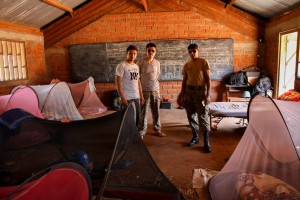 United Nations peacekeepers from Pakistan using a school building in Mourouba, Ouaka province, as their base in violation of UN guidelines and regulations. The forces left the school in January 2017 after Human Rights Watch informed UN authorities.  © 2017 Edouard Dropsy for Human Rights Watch