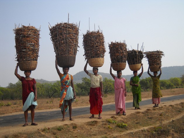 The Bhumia tribal community practices sustainable forestry: these women returning from the forest carry baskets of painstakingly gathered tree bark and dried cow dung for manure. Credit: Manipadma Jena/IPS