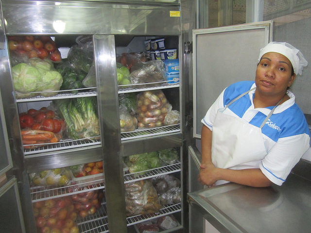 The refrigerator of a public preschool and daycare centre in the city of Vitoria, full of locally-produced fruit and vegetables. In Brazil, the obligatory supply of at least 30 per cent of the food for school meals from family farms has improved nutrition among the students and has promoted local development. Credit: Mario Osava/IPS