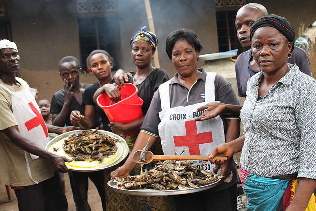 Red Cross workers provide a hot meal to IDPs at the Kanzombi Site in the Democratic Republic of Congo. Credit: Badylon Kawanda Bakiman/IPS