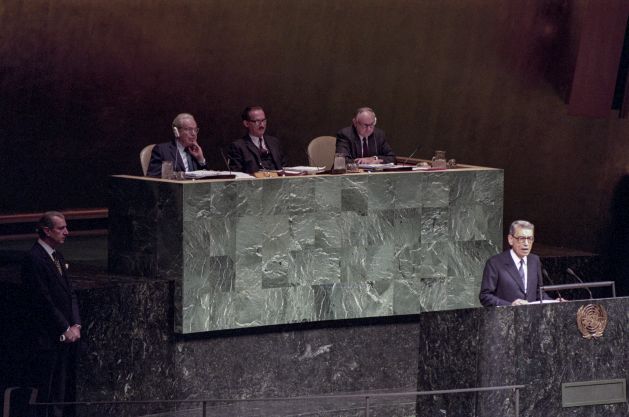 Boutros Boutros-Ghali was appointed by acclamation by the General Assembly as the sixth Secretary-General of the United Nations, for a five-year term beginning 1 January 1992. Credit: UN Photo/John Isaac 