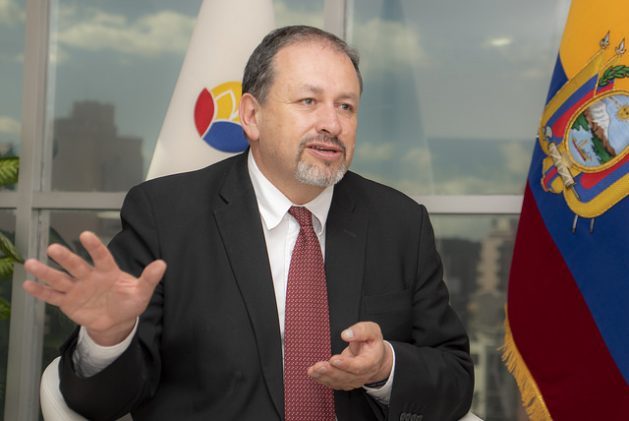 Ecuadorian Environment Minister Tarsicio Granizo speaks during an interview with IPS in his office in Quito. Credit: Nina Zambrano/IPS