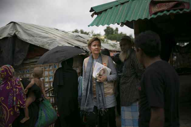 UNFPA Bangladesh Representative Asa Torkelsson surveys monsoon preparedness in the Rohingya refugee camps of Cox's Bazar. (Image: UNFPA Bangladesh/Allison Joyce)
