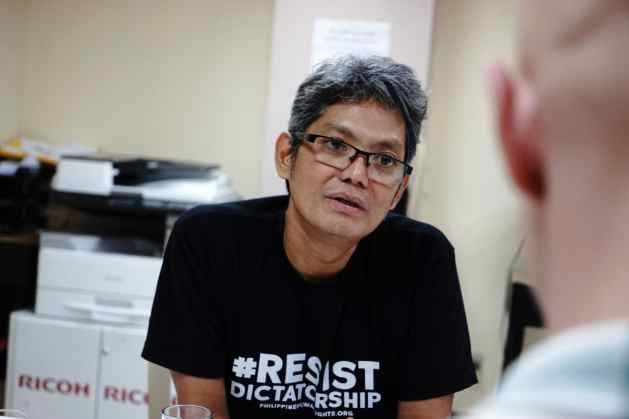 Josua Mata T-shirt reads ”Resist Dictatorship”, a message aimed at President Duterte’s reign Credit: Carlo Falk