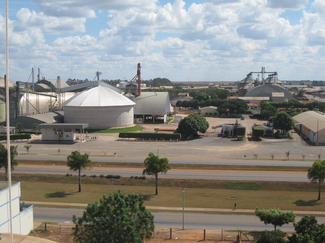 Silos and warehouses in the town of Lucas do Rio Verde, one of the soybean capitals of Mato Grosso, a state in northern Brazil, reflect the strength of local agriculture, which leads the country's soybean, corn and cotton production. CREDIT: Mario Osava/IPS