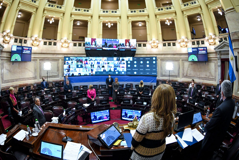 The Argentine Senate special public session in which the law reducing the mandatory percentage of biofuels in the blend with petroleum derivatives was approved. Most of the legislators voted remotely, due to COVID pandemic restrictions. CREDIT: Argentine Senate