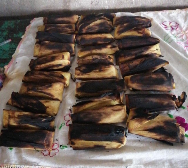 Some of the 60 tamales made in the home of María Santos Hernández, which she successfully brought with her to the United States, where she traveled by plane with a visa on Aug. 18 to visit three of her sons who live in a small town in the eastern state of Virginia. A fourth son, Oscar, is currently making his way up through Mexico as an undocumented migrant, to try to join his mother and brothers. CREDIT: Courtesy of the family