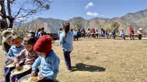 School feeding - Students eating lunch at Shivbhawani Primary School, Deulekh, Bajhang, Nepal. Credit: Marty Logan