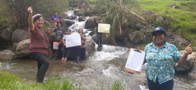 Community organizing is a lynchpin in the lives of environmental defenders in Peru, as in the case of Mirtha Villanueva, pictured here with other activists from the Cajamarca region also involved in the defense of rivers and Mother Earth. CREDIT: Courtesy of Mirtha Villanueva
