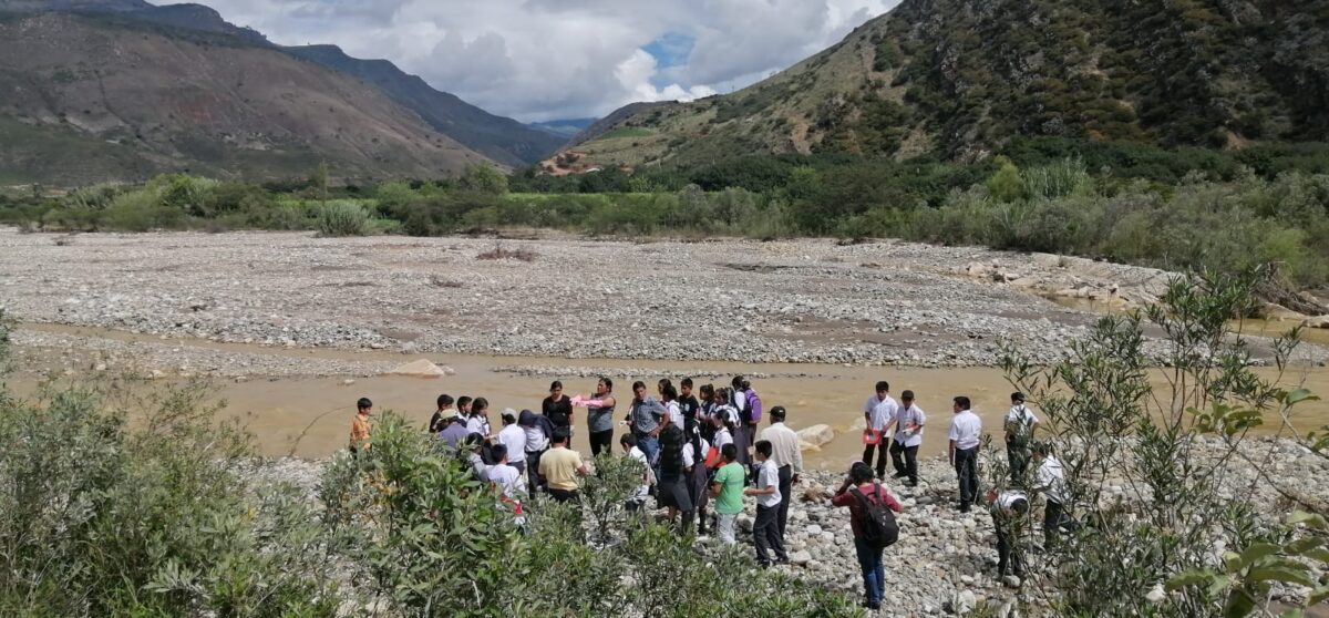 A group of villagers participates in the monitoring and surveillance of the Chimín river in the Condebamba valley, in the Cajamarca region of northeastern Peru. The river is contaminated by illegal mining activity, which harms all the communities along its banks, as it irrigates 40 percent of the crops in the area. CREDIT: Courtesy of Mirtha Villanueva
