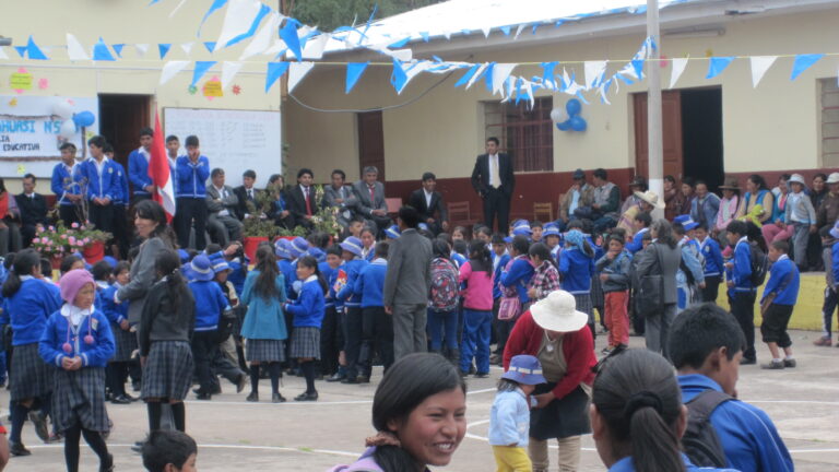 Children in the courtyard of a school in the Andes highlands community of Pauccarccoto, Chinchaypujio district, in the southern Peruvian department of Cuzco, who receive bilingual intercultural education in Spanish and their mother tongue, Quechua. CREDIT: Courtesy of Tarea