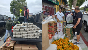 Safe Passages arranges food distribution for 120 immigrant families. Families also receive immigration information, legal information, and referrals, such as rental assistance programs, COVID-19 vaccination details, and parenting resources. Credit: Safe Passages