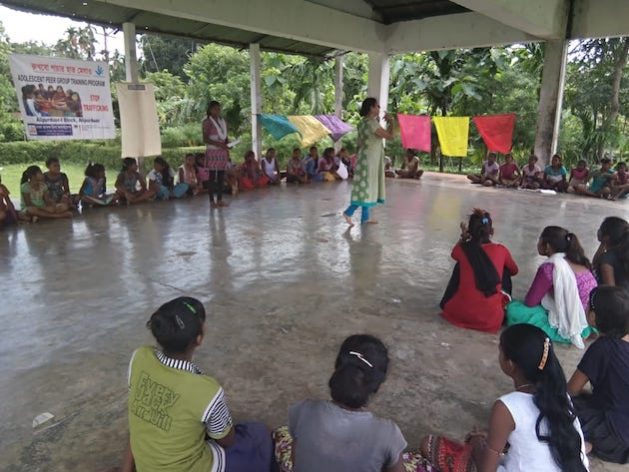 Anti-trafficking street play being stages in a tea house. Trafficking survivors often find it difficult to access compensation in India, and traffickers often escape justice. Credit: Rina Mukherji/IPS