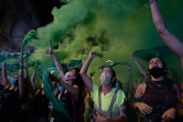 A demonstration in the city of Córdoba, capital of the province of the same name in central Argentina, in favor of legal, safe and free abortion and women's rights. The color green has identified the movement in favor of the legalization of abortion, which was passed by Congress in late 2020. CREDIT: Catholics for Choice